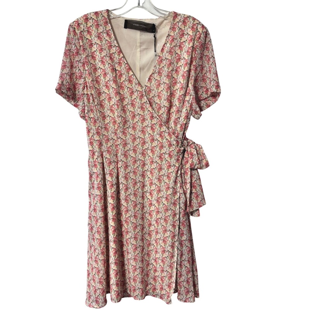 Code‎ X Mode Versona Floral Wrap Dress Orange Multi V-Neck Short Sleeve XL NWT